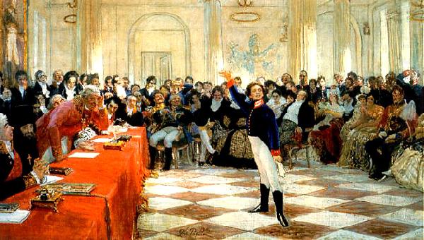 Ilya Repin Alexander Sergeyevich Pushkin recites his poem before Gavrila Derzhavin during the Tsarskoye Selo Lyceum exam on January 8th china oil painting image